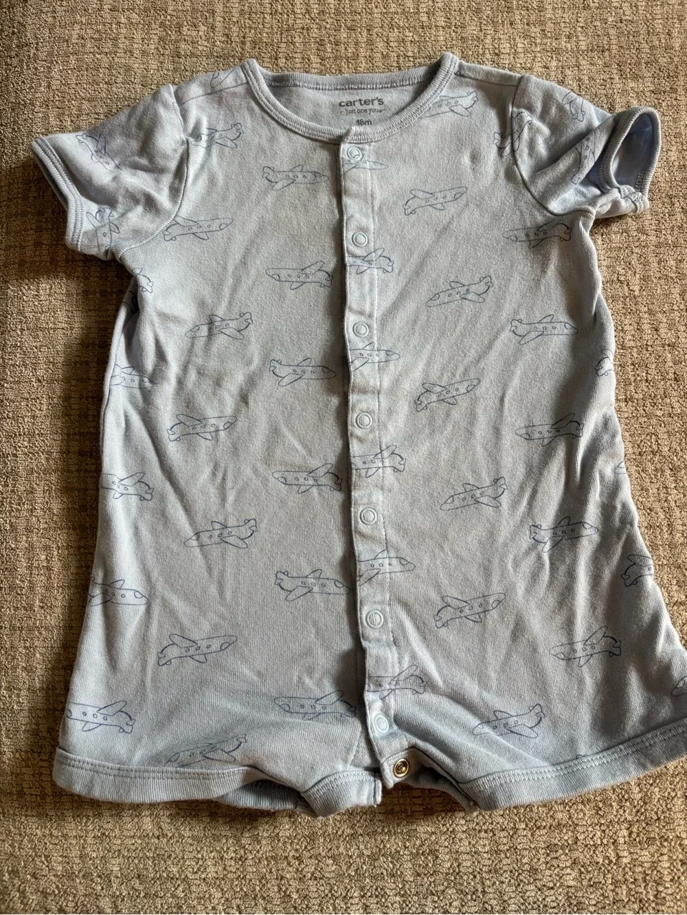 Carter's Light Blue Airplane Snap-Front Romper